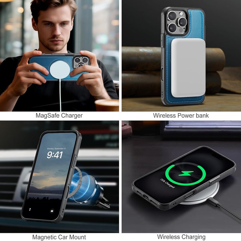 Usroom for iPhone 16 Pro Max Detachable Wallet Case with Card Holder, 2 in 1 RFID Blocking Credit Slots Kickstand Shockproof Phone Wallet for iPhone 16 Pro Max 6.9" Blue - Image 3